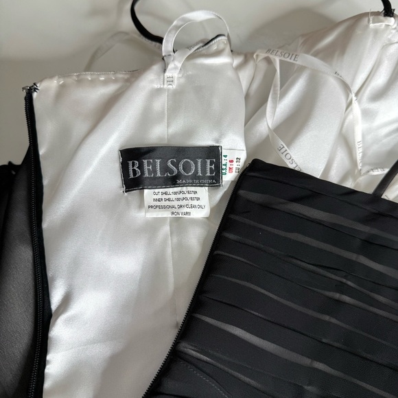 BELSOIE 4 Black Chiffon Sheer Panels Overlay Midi Evening Cocktail Dress Size 4 - Picture 8 of 15